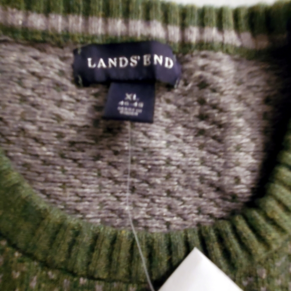 Lands End Mens Vintage Green Beige Heavy Wool Blend Sweater XL NWOT - Picture 4 of 5